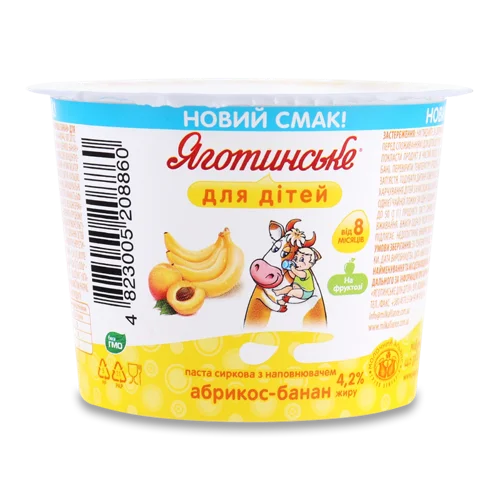Паста Сиркова Для Дітей Від 8 Міс Абрикос-Банан 4.2% Яготинське Для Дітей ст, 100г