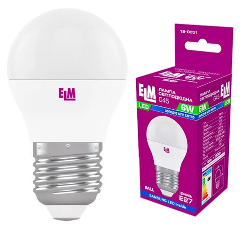 Лампа ELM Led сфера 6W PA10 E27 4000 D45 18-0051