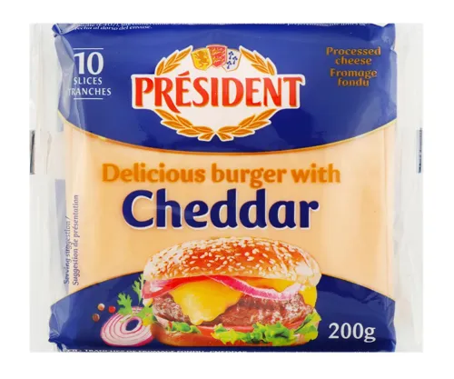 Сир плавлений 40% для бургерів Cheddar President м/у 200г