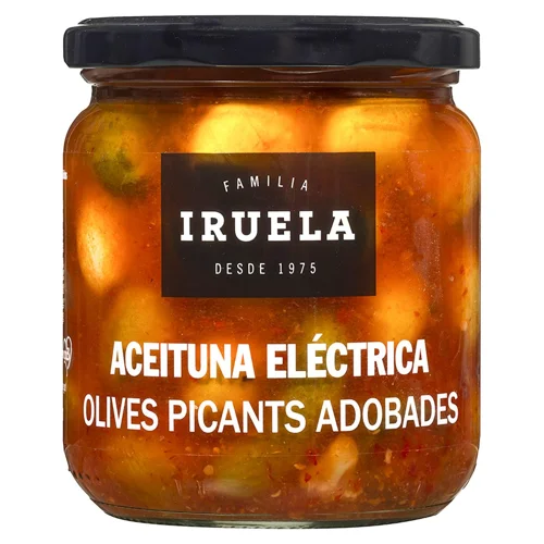 Оливки Iruella Electrica з кісточкою гострі в маринаді з овочами 365г