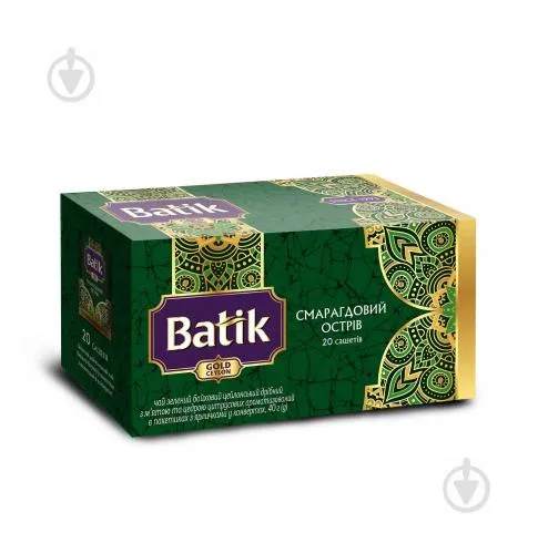 Чай зелений цейлонський Batik Gold «Смарагдовий Острів», з м'ятою та цедрою цитрусових, пакетований