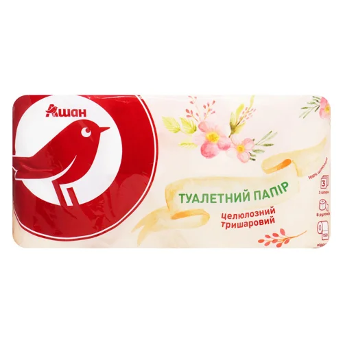 Туалетний папір Auchan 3-шаровий 8шт