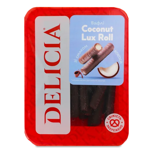 Вафлі З Смаком Кокоса Coconut Lux Roll Delicia, Лоток, 0.45кг