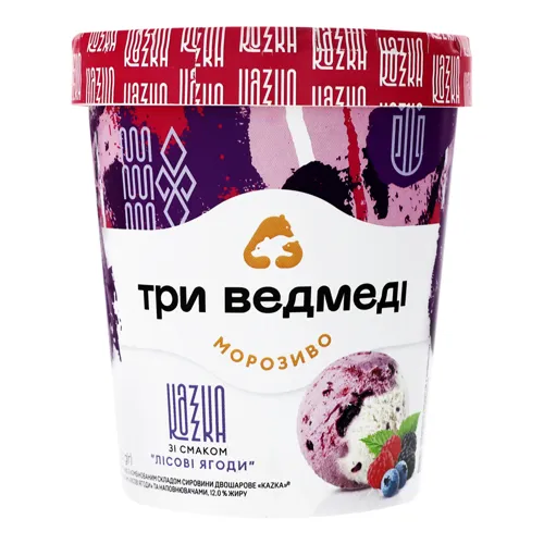 Морозиво 12% двошарове Лісові ягоди Каzка Три ведмеді відро 320г
