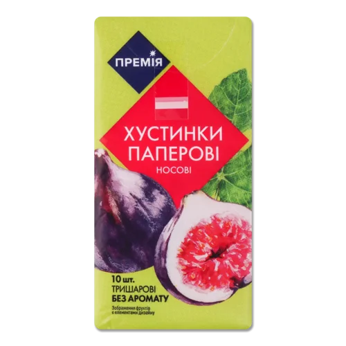 Хусточки носові «Премія»® паперові без аромату 3-шарові