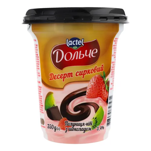 Десерт сирковий «Дольче» Полуниця-ківі з шоколадом 3,4%, 350г