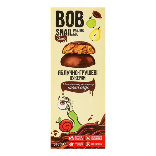 Цукерки в бельгійському молочному шоколаді Яблуко-груша Bob Snail к/у 30г
