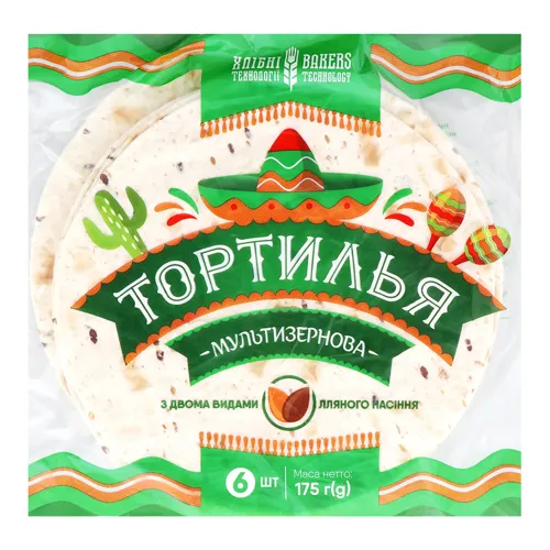 Тортилья з двома видами лляного насіння Мультизернова Хлібні технології м/у 175г