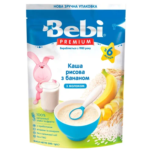 Каша молочна Bebi Premium рисова з бананами для дітей з 6 місяців 250г