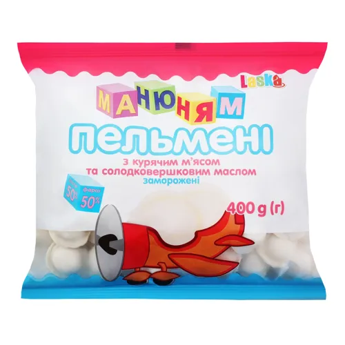 Пельмені з курячим м'ясом та солодковершковим маслом Ма-ню-ням Laska м/у 400г