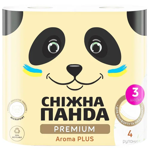 Туалетний папір Сніжна Панда Premium Aroma Plus 3-шаровий 4шт