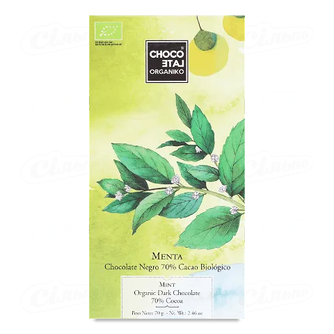 Шоколад чорний Chocolate Organiko з м'ятою 70%, 70г