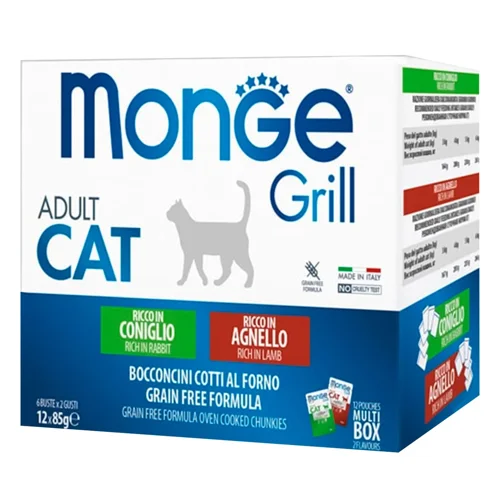 Корм вологий Monge Grill набір з кроликом та ягням для котів 12х85г
