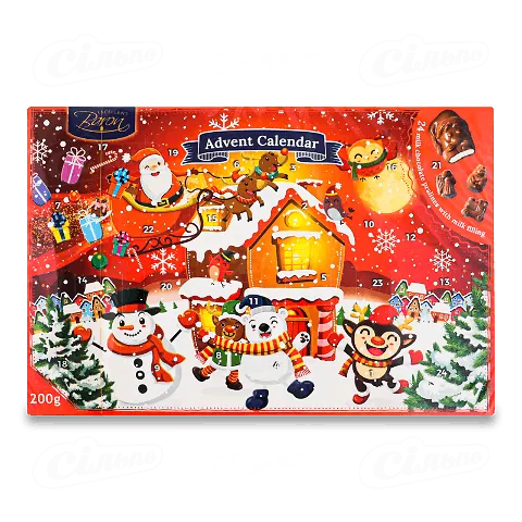 Адвент-календар Baron шоколадні цукерки з молочного шоколаду, 200г