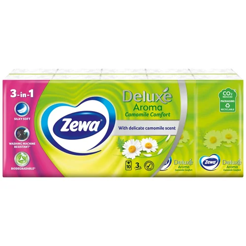 Хустинки носові Zewa Deluxe з ароматом ромашки 3 шари 10шт