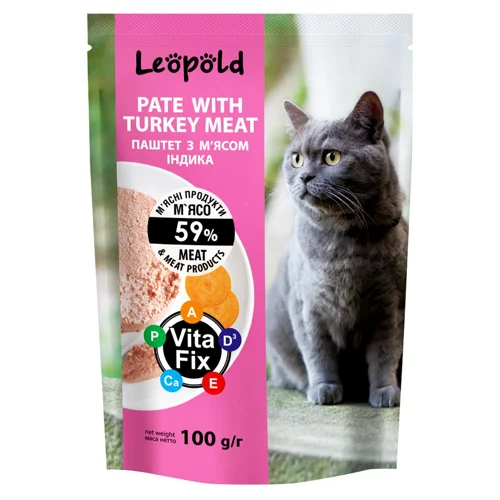 Корм вологий Leopold з індичкою для котів 100г