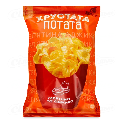 Снеки «Хрустата Потата» рифлені зі смаком телятина-аджика, 50г