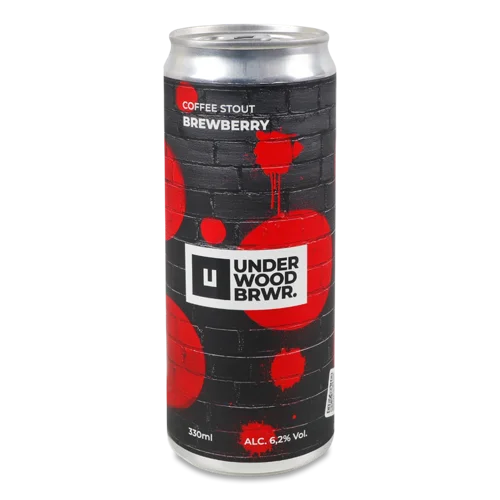 Пиво Темне Нефільтроване Непастеризоване Brewberry Coffee Stout, в/ґ, з/б, 0.33л, 6.2%