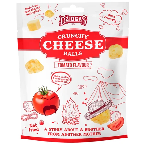 Кульки з хрусткого, сушеного твердого сиру DZIUGAS  з томатним смаком 45% 50 г