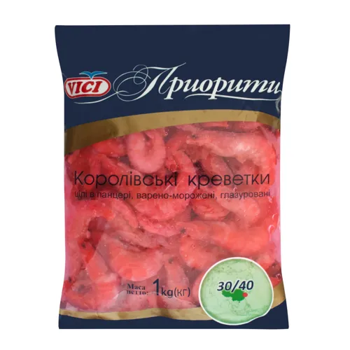 Креветки королівські в панцирі варені/морозильні 30-40 1кг 4шт