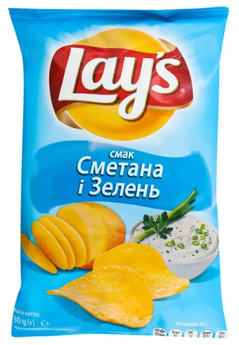 Чіпси картопляні Lays зі смаком сметани та зелені 30г