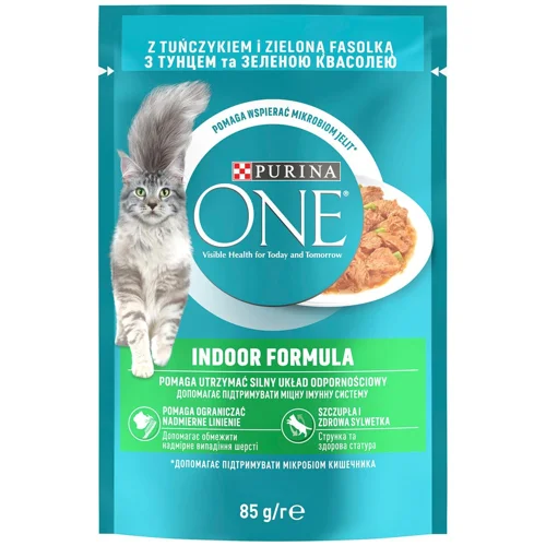 Корм вологий Purina One Indoor з тунцем та зеленою квасолею для котів 85г