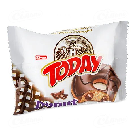 Пончик Elvan Today бісквітний в глазурі з шоколадним кремом 50г