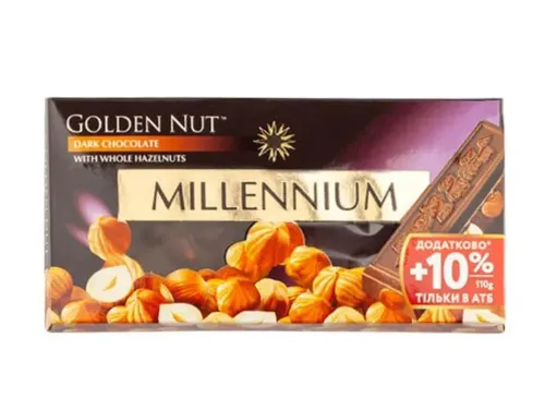 Шоколад Millennium Gold Чорний з цілими лісовими горіхами к/уп 110г