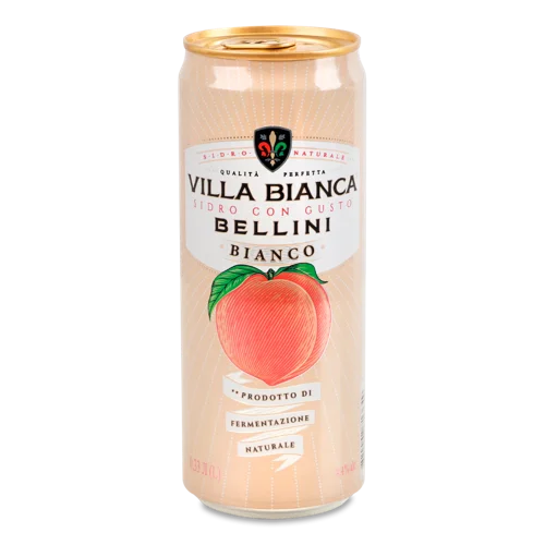 Сидр Білий Напівсолодкий Легкий Газований в/ґ з/б Bianco Bellini Villa Bianca, 0.33л, 4.4%