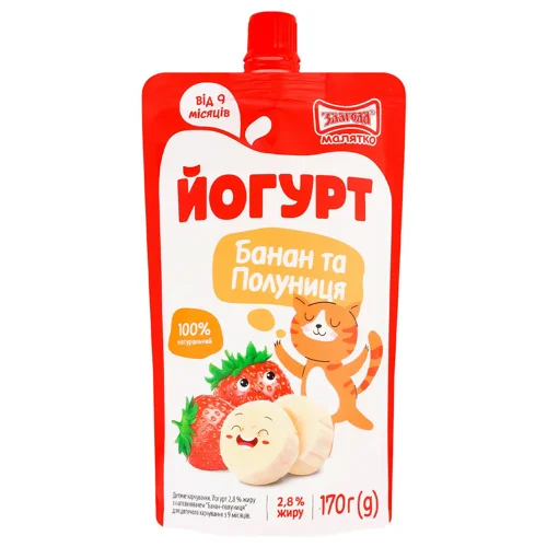 Йогурт Злагода банан-полуниця від 9міс 2,8% 170г