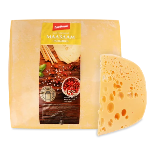 Сир Твердий Мааздам 45% Вищого Ґатунку Глобино, кг