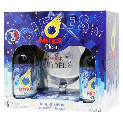 Пиво Meteor Christmas Beer світле фільтроване 5,8% 4шт х 250мл + 1 келих