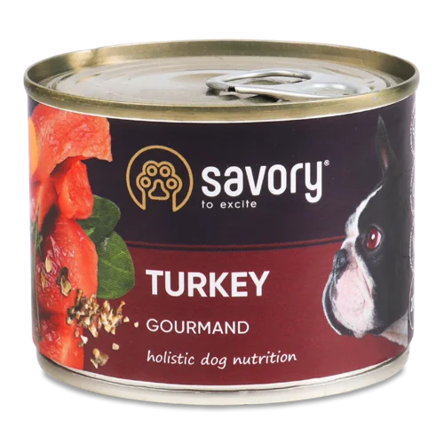 Корм Консервований Повнораціонний Для Дорослих Собак Turkey Gourmand Savory З/б 200г