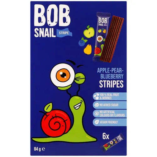 Цукерки Bob Snail Яблучно-грушево-чорничний страйп 7 х 84г