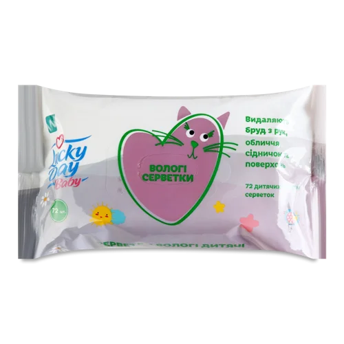 Дитячі Вологі Серветки Baby Lucky Day, 72 шт, з гліцерином