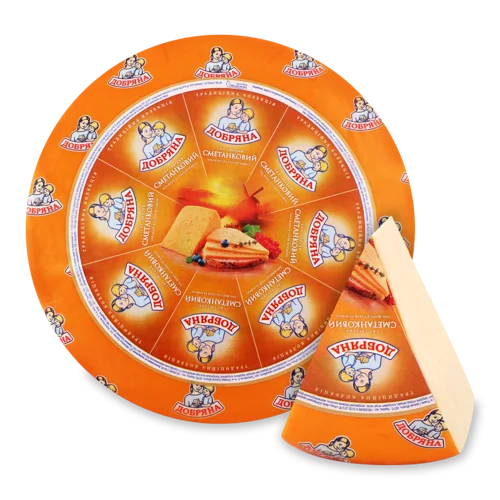 Сир Твердий Сметанковий Добряна, 50% Жиру, кг
