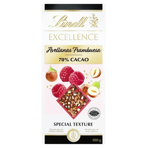 Шоколад чорний Lindt Excellence з малиною та лісовим горіхом 70% 100г
