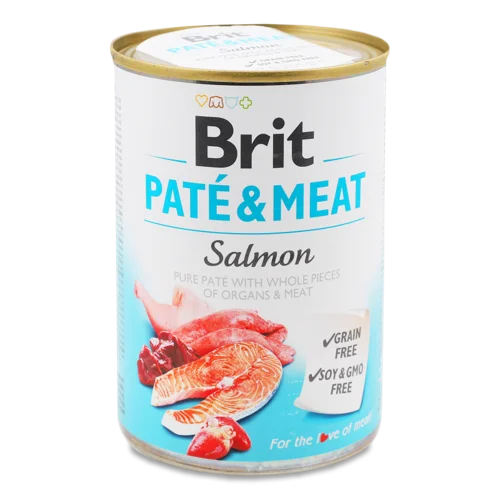 Корм Консервований Повнораціонний Для Дорослих Собак Salmon Pate&Meat Brit з/б, 400г