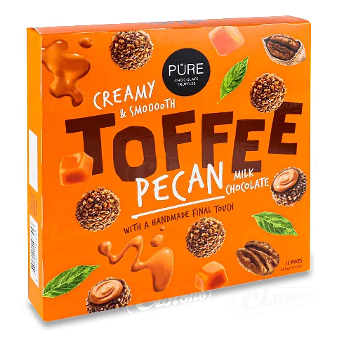 Цукерки Pure Chocolate з молочного шоколаду з начинкою тоффі, 153г