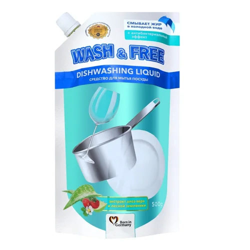 Засіб для миття посуду Wash&Free Екстракт алое вера та лісової суниці 500г