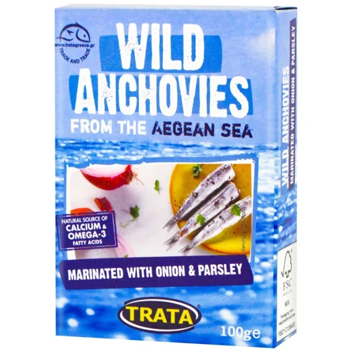 Анчоуси Trata дикого вилову, мариновані з цибулею і петрушкою 100г