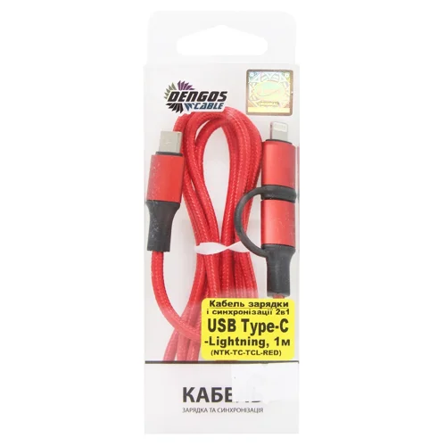 Кабель Dengos USB-C-USB Type-C/Lightning Red 1м