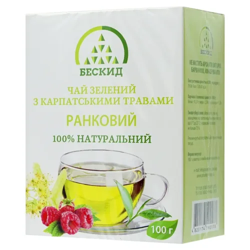 Чай зелений Бескид Ранковий з карпатськими травами 100г