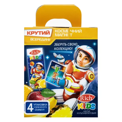 Набір нектар мультифруктовий Rich Kids мультипак 4х0.2л + магніт