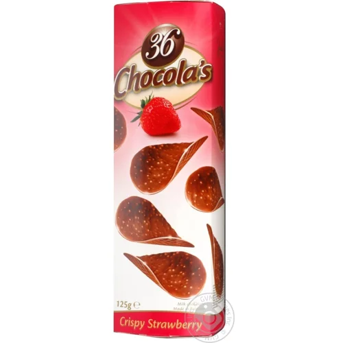 Чіпси шоколадні 36 Chocola’s із молочного шоколаду з хрумкою крихтою з полуничним смаком 125г