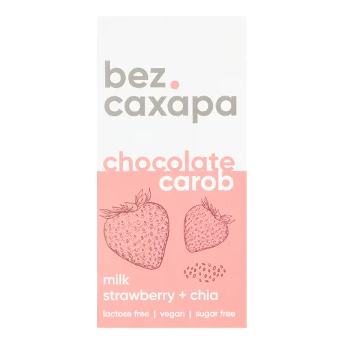 Шоколад молочний з керобу Strawberry+Chia без цукру 90г