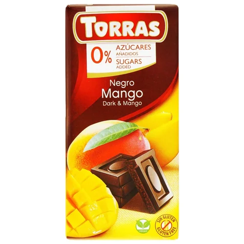 Шоколад чорний Torras з манго без цукру та глютену 75г
