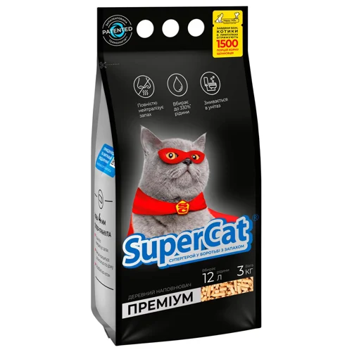 Наповнювач гігієнічний SuperCat Преміум для котів деревинний 3кг