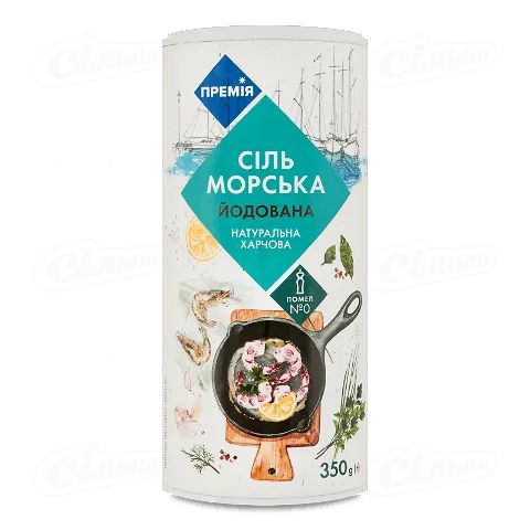 Сіль «Премія»® морська йодована помел №0, сільничка, 350г