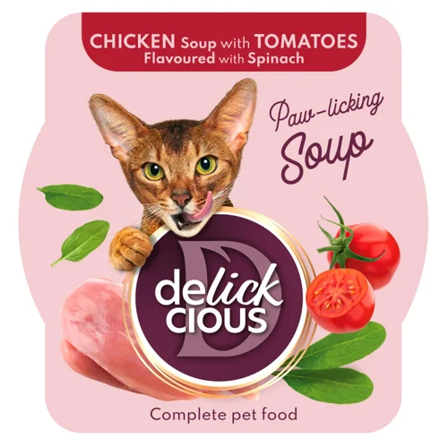 Суп для котів Delickcious з куркою, томатами та шпинатом для котів 80г